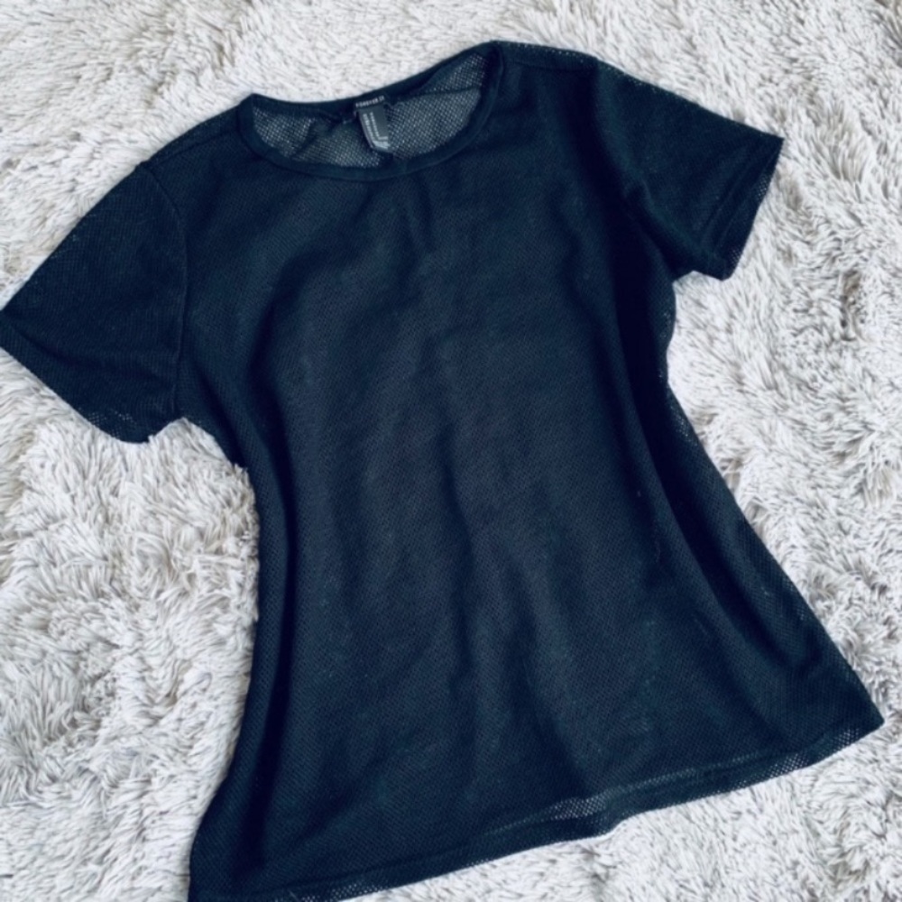 ❤️SOLD❤️Forever 21 Black Short Sleeve Mesh Shirt - Picture 5 of 8